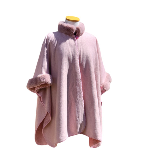 Unbranded Jackets & Blazers - Women's wool blush pink poncho cape with vegan fur trim One size NW